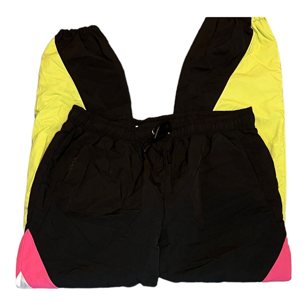 VTG FILA Womens Doroteia Wind Pants XL Track Black Yellow Pink White Design 90's - Picture 5 of 8